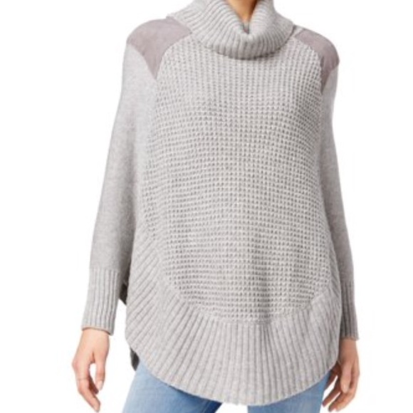 Maison Jules Sweaters - Faux Suede Trim Oversized Slouchy Poncho Sweater